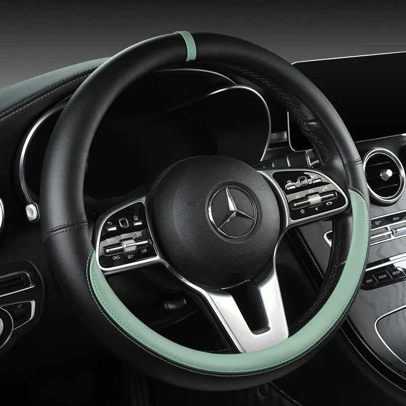 All-Nappa Leather Steering Wheel Cover Leather Steering Cover All-season Universal Breathable Car Handle Protective Case CM World