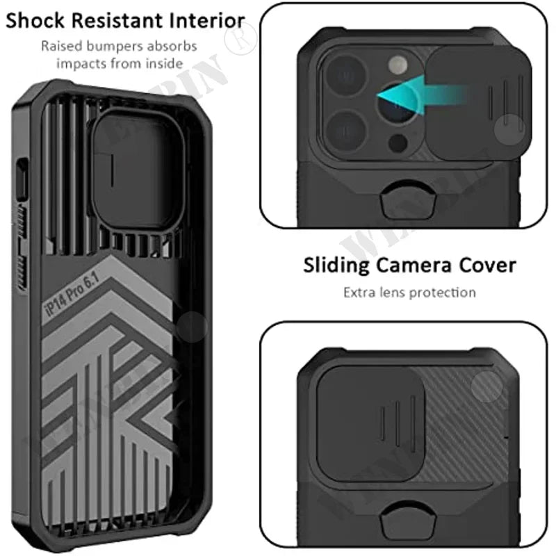 Case For iPhone 17 16 15 14 13 12 Pro Max Plus 8 7 Plus Mini Heavy Duty Protection With Sliding Camera Cover And Card Clip Cover Car Mobile World
