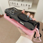 For iPhone 17 Air 16 E 11 14 13 12 XS 15 Pro Max XR SE 7/8 Plus For Magsafe Magnetic Rotating Bracket Hanging Rope Glitter Case