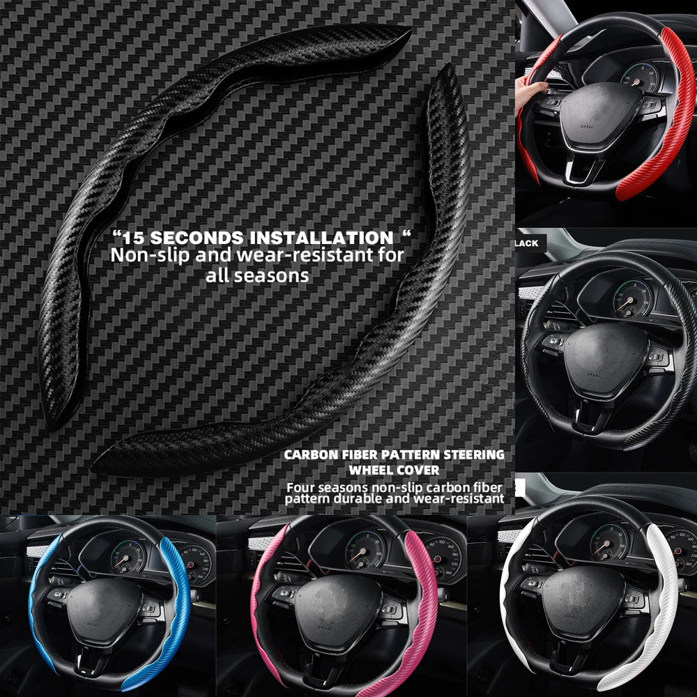 2/3pcs Laser Carbon Fiber Silicone Car Round Steering Wheel Cover Fiber Leather Wheel Booster Auto Cover Non-Slip Universal part