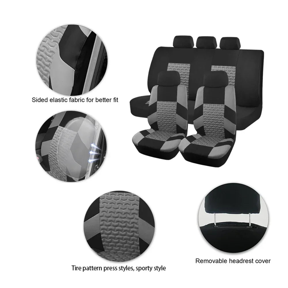 AUTO PLUS Universal Size Seat Covers for Car SUV Truck Vans Tire Press Design Seat Covers Full Set Car Accessories Interior Car Mobile World