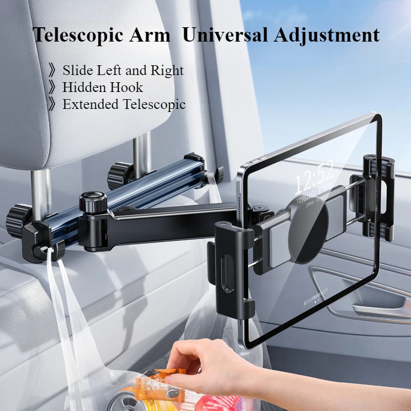 Hipacool Telescopic Car Phone Holder Tablet Seat Back Stand Headrest Adjustable Magneitc Car Tablet Bracket for Device 5.6-11.8“ CM World