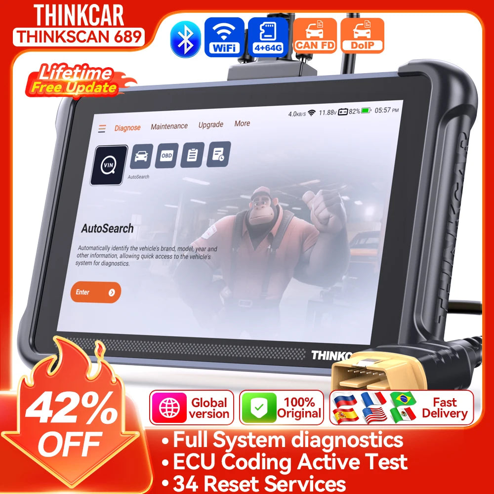 THINKCAR THINKSCAN 689 Bidirectional Scan Tool With CANFD&DoIP OBD2 Scanner ECU Coding Bi-Directional Control 34 Reset Free Car Mobile World
