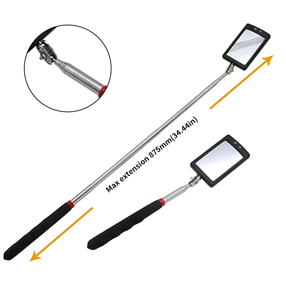 Car 360 Swivel Telescoping LED Light Flexible Inspection Mirror for Extra View Square Car Inspection Repair Tool Detection Lens CM World