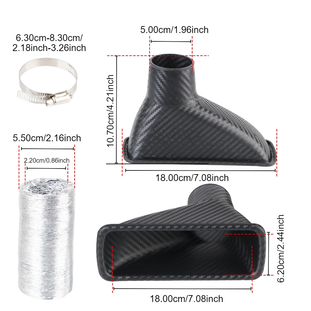 Turbo Air Inlet Tuyere Car Front Bumper Air Intake System Universal Round/Square Nozzles Air Vent Tube Kit Air Funnel Pipe Set