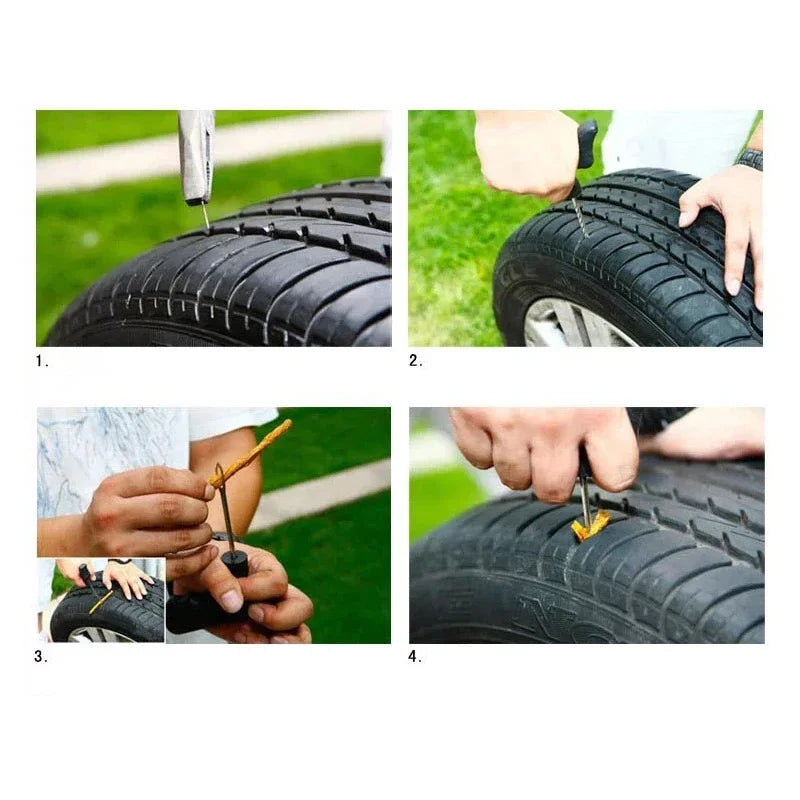 Car Tire Repair Kit Emergency Tire Repair Strips Glue Tubeless Tire Puncture Plug Set For Trucks Cars Motorcycles Accessories CM World