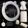 9pcs Cute Plush Bear Car Steering Wheel Cover Set - Universal 15 Inch Auto Steering Wheel Protector, 2025 New Stylish Women Car Interior Accessory Set