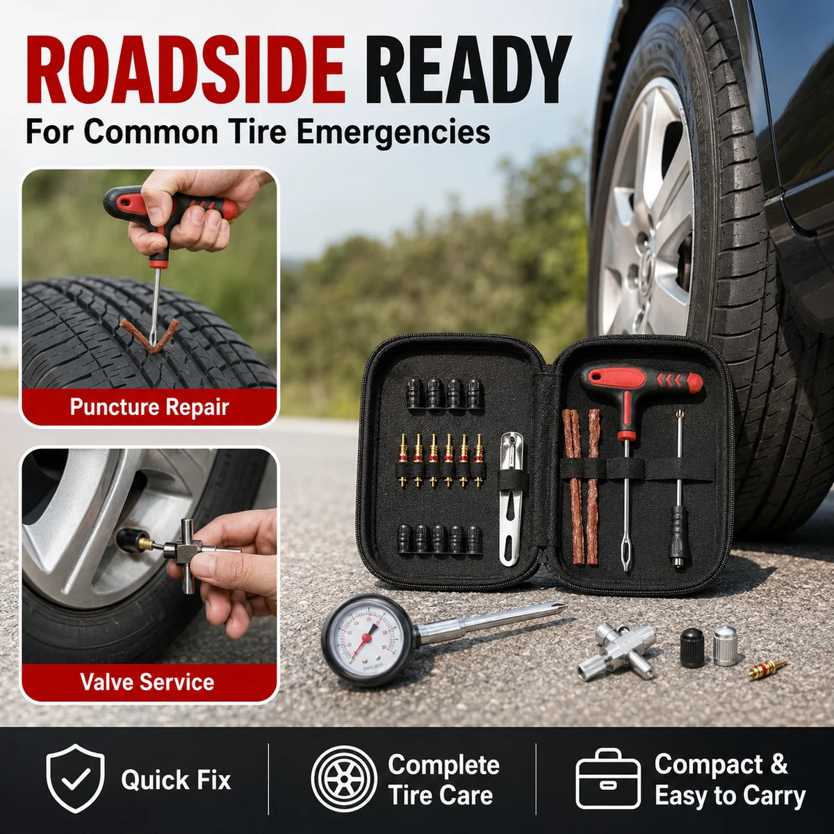 132Pcs Car Motorcycle Tire Repair Kit Puncture Plug Tools Tyre Puncture Emergency for Tire Strips Stirring Glue Repair Tool Kit