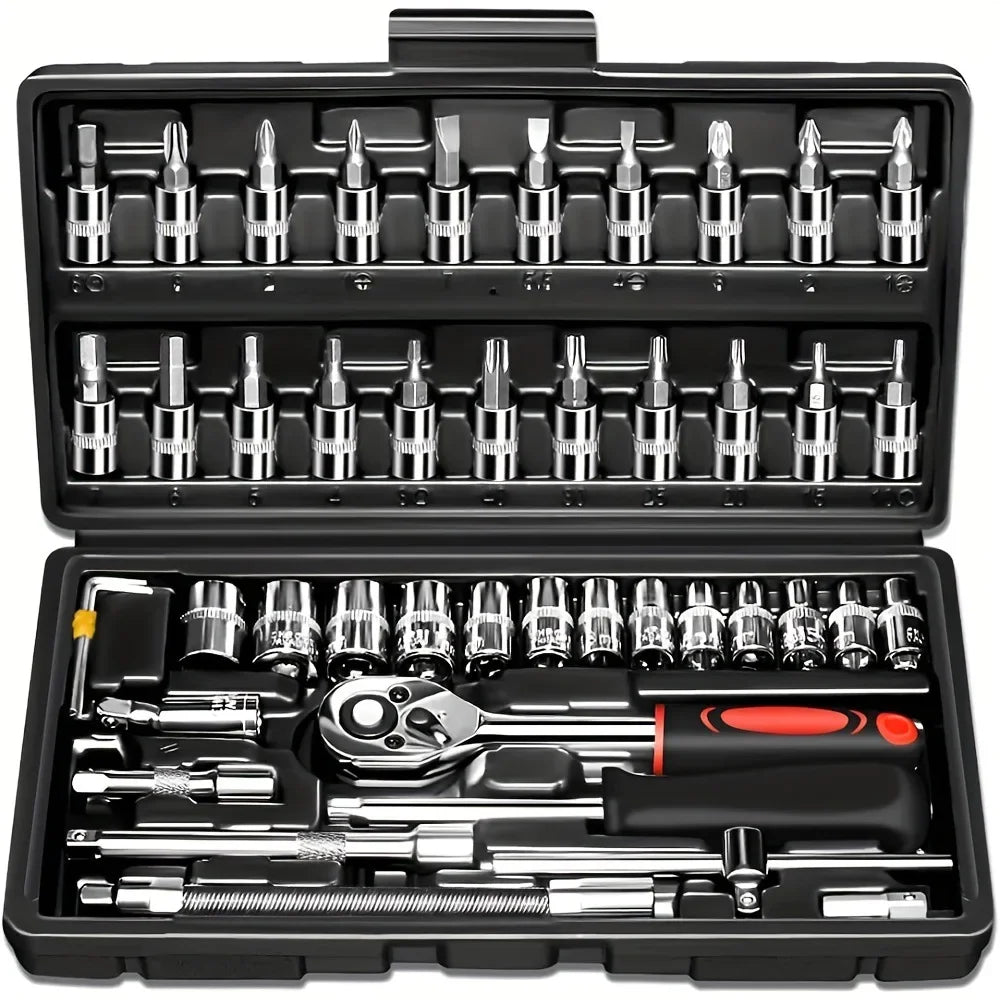 216-Piece Professional Socket Set - 1/2" 3/8" 1/4" Drive SAE & Metric, 72-Tooth Ratchet for Automotive & Home Repair CM World