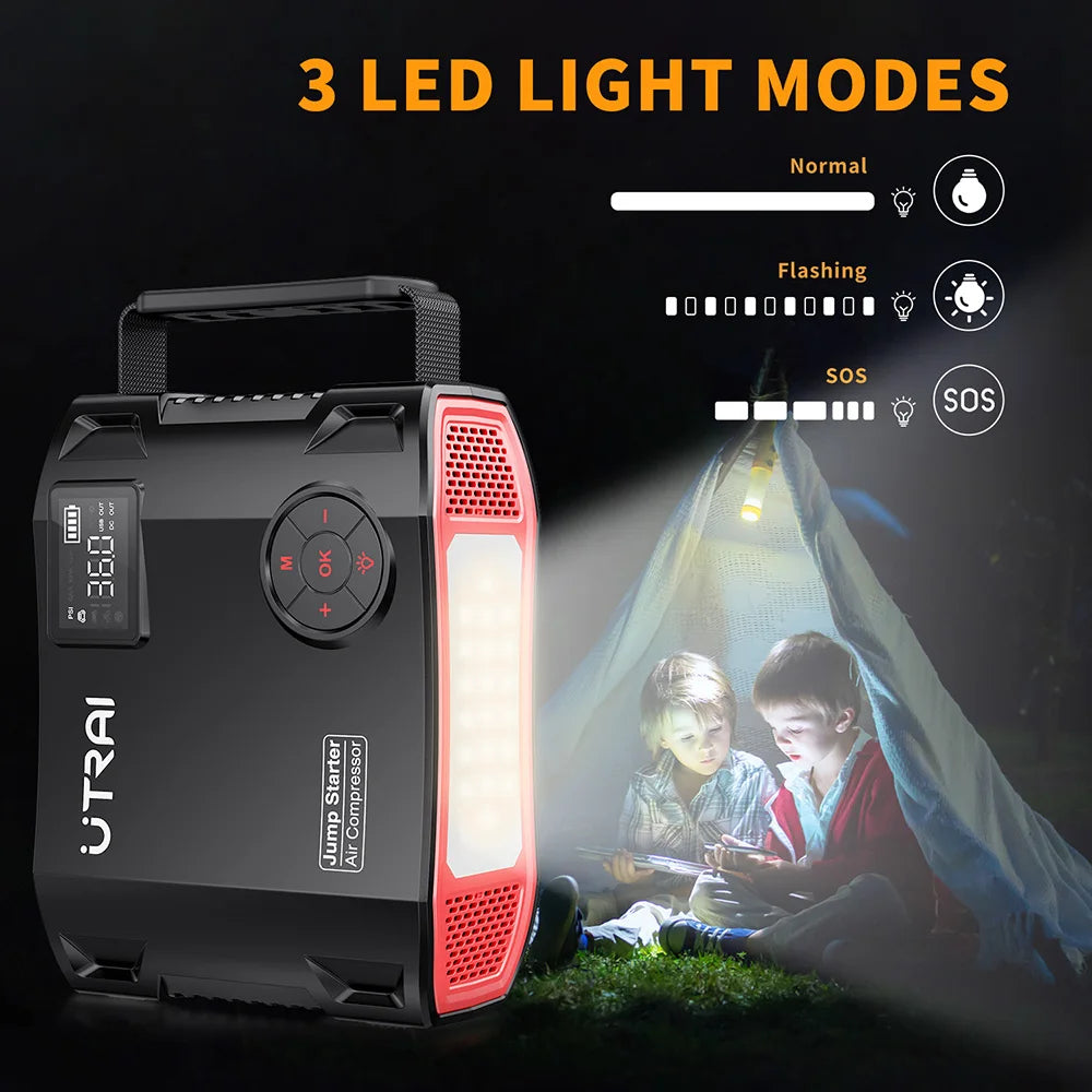 UTRAI 4 In 1 2000A Jump Starter Power Bank 16000mAh 150PSI Air Compressor Tire Pump Portable Charger Car Booster Starting Device CM World