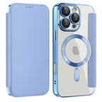 Luxury Transparent Flip Leather Wallet Magnetic Phone Case For iPhone 15 16 17 18 Pro Max 14 13 12 11 Card Bag For Magsafe Cover