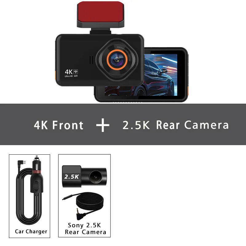 4K Dual Lens Dashcam With Rear 2.5K WiFi GPS And Rearview Camera WDR Night Vision 24H Parking Recording Car Video Recorder