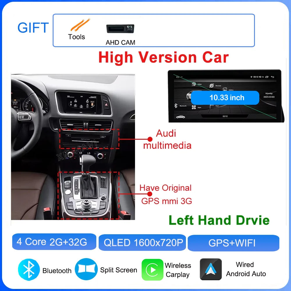 for Audi Q5 2009 - 2017 Android 16 Car Radio Video Multimedia Player GPS Navigation QLED Screen WiFi DSP Stereo Auto Accessories CM World