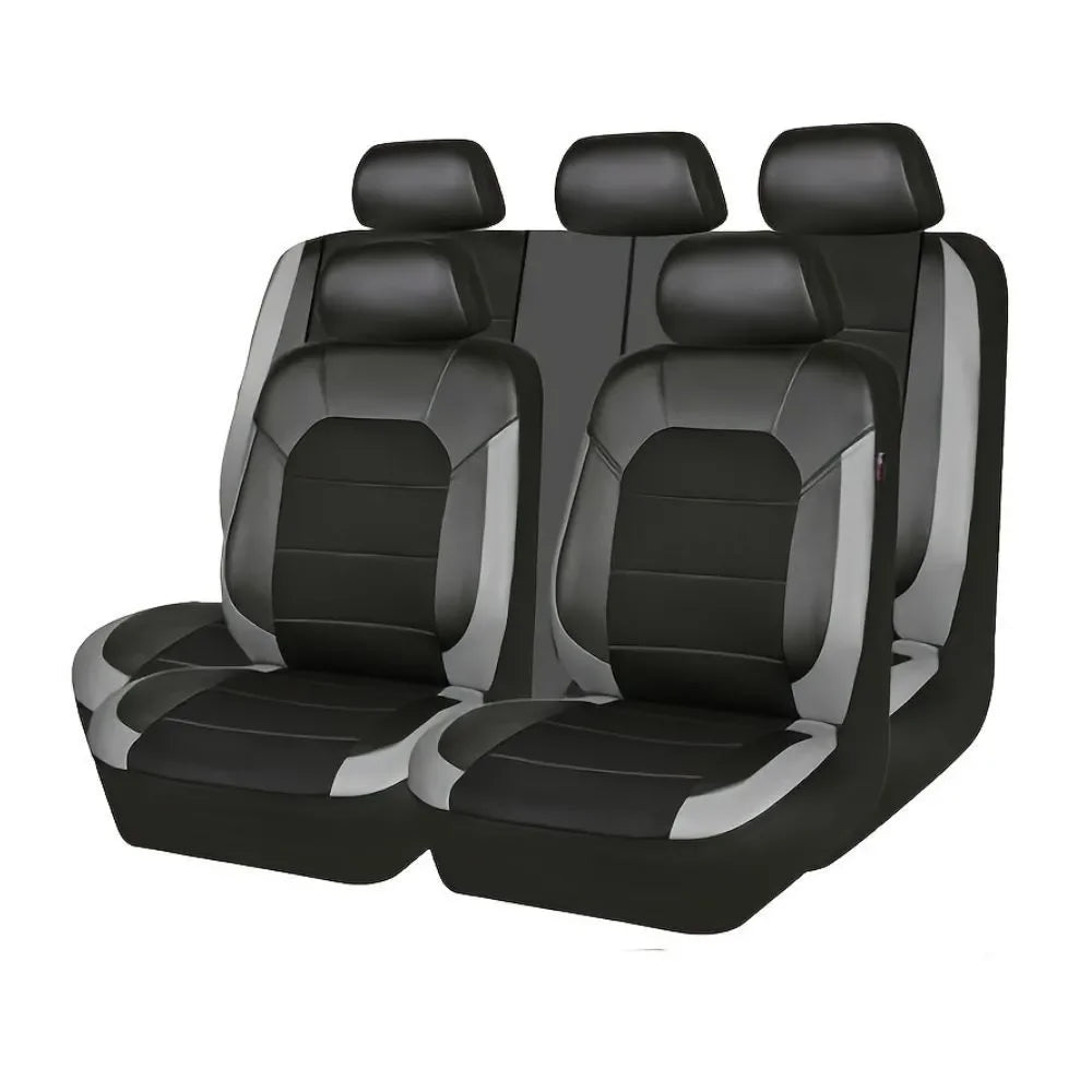 9 Pcs Sandwich Stitching Polyester +Leather Universal Car Seat Cover CM World