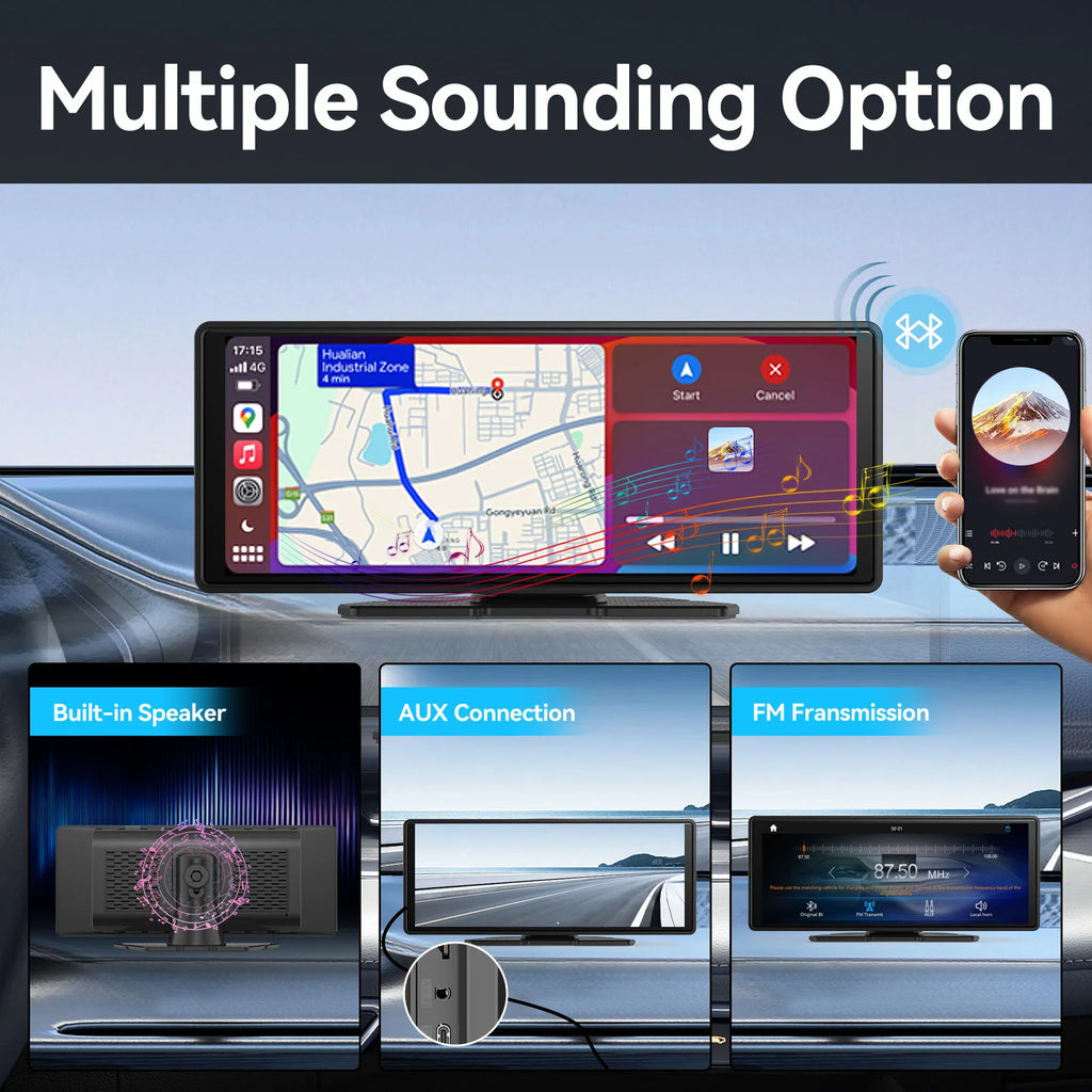 Universal Portable Carplay for Car Screen, Wireless Carplay Screen Wireless Car Stereo with Carplay Android Auto, Car Touchscree CM World