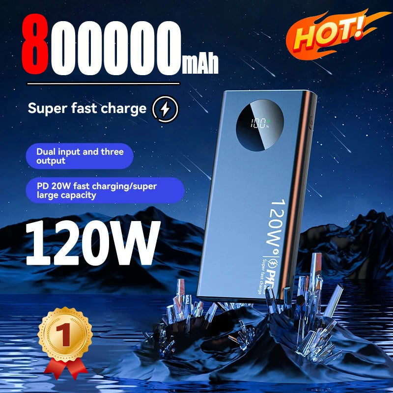 80000mAh High Capacity Power Bank 120W Super Fast Charging Powerbank Portable Battery Charger For iPhone Samsung Huawei xiaomi Car Mobile World