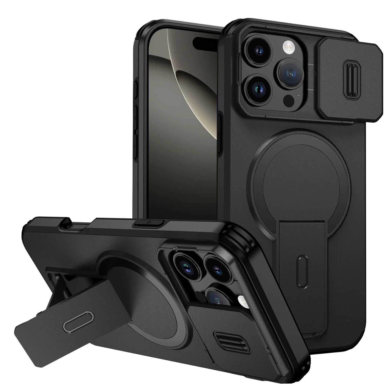 Shockproof Armor Bracket Magnetic Case for iPhone 17 16 E 15 14 13 11 12 Pro Max Mini For Magsafe Sliding Camera Protect Cover Car Mobile World