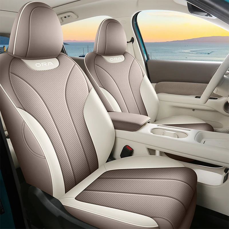 Designed Exclusively for the ORA 5, PU Leather Car Seat Cover, Breathable, Anti-Slip, Airbag Compatible, Full Set Car Seat Cover