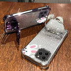 Airbag Glitter Mirror Rabbit Phone Holder Case On For iPhone 16 15 14 13 12 11 Xs Pro Max Mini X XR Plus Anti-knock Stand Cover