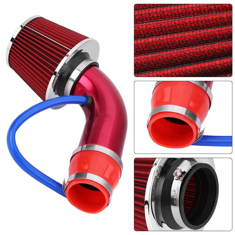 Car Universal 3" 76mm Air Filter & Cold Air Intake Pipe Turbo Induction Pipe Tube Kit With Air Filter Cone Aluminum Pipe Kit
