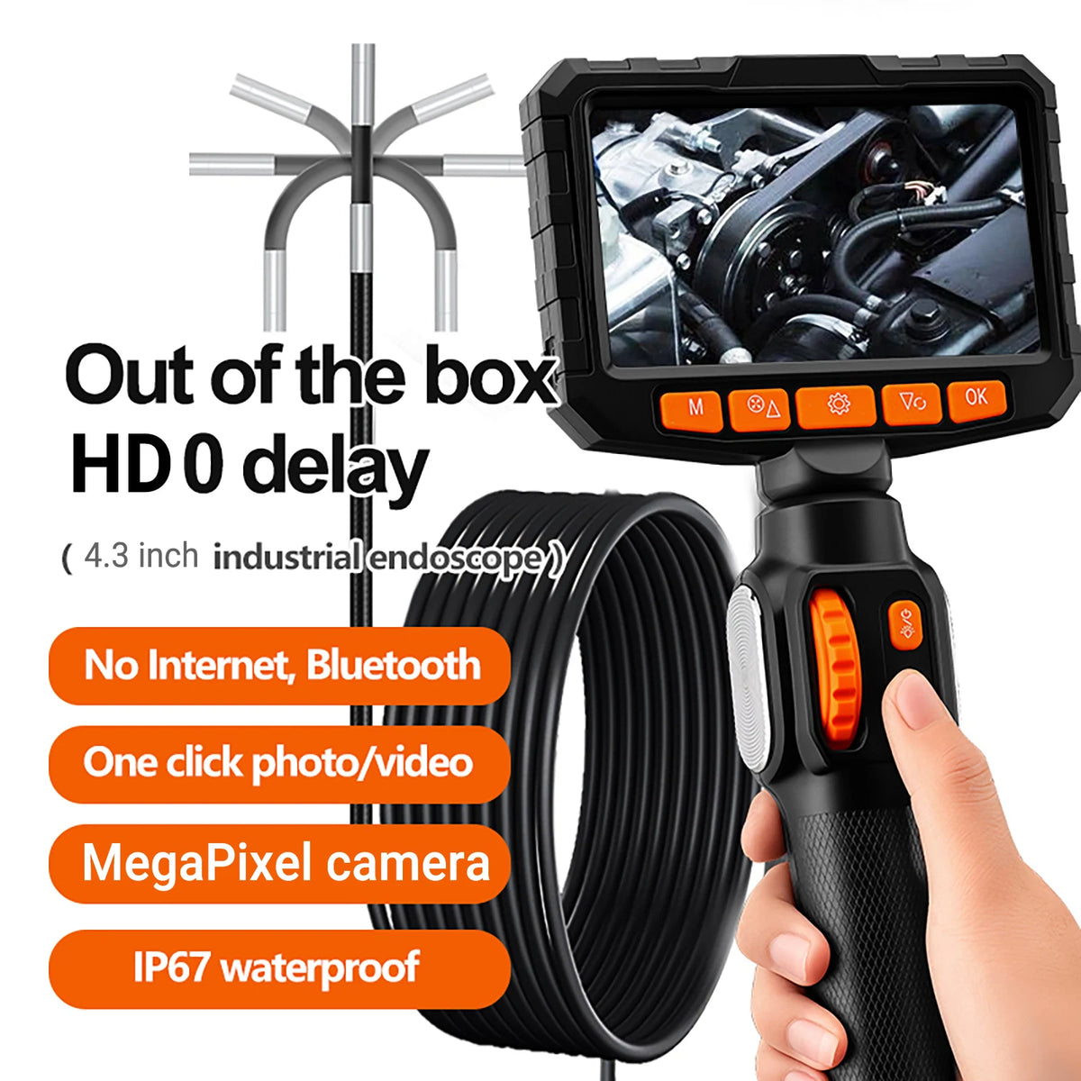 Articulating Borescope Camera 4.3 Inch 1080P HD Automotive Endoscopic Camera With IP67 3.9mm & 6mm Probe For Auto Repair Pipe