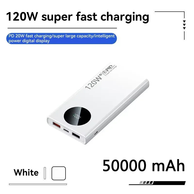 500000mAh Power Bank 120W Super Fast Charging PD20W Dual Way Digital Display Airplane Safe CCC For iPhone Samsung Xiaomi Car Mobile World