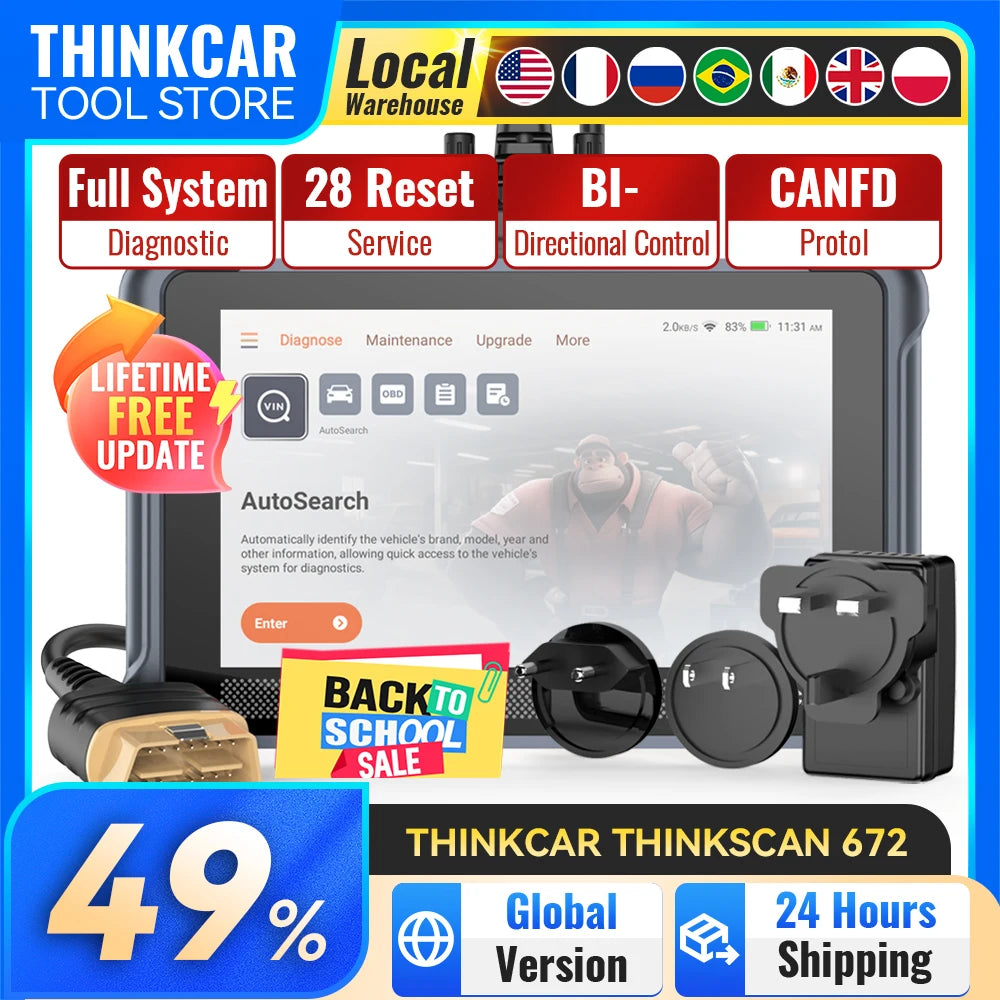 Thinkcar Thinkscan 672 Diagnostic Tools Full System Car OBD2 Scanner 28 Reset Lifetime Free Update Active Test Thinkcar Tools