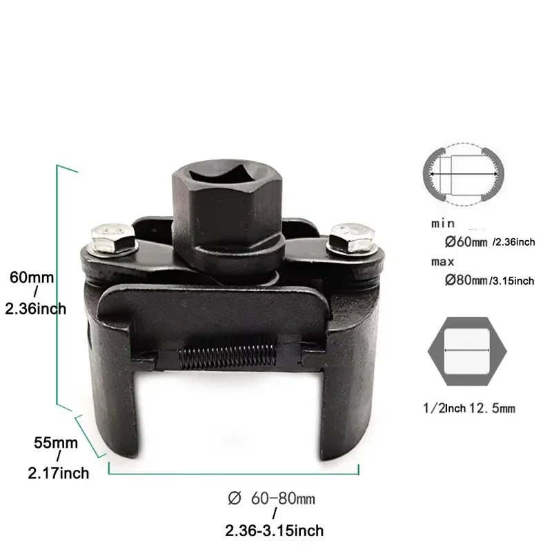 Universal Adjustable Two-Jaws Oil Filter Wrench Filter 60-80mm Filter Wrenches Remover Steel Fuel Cast Two-Claw Car Mobile World