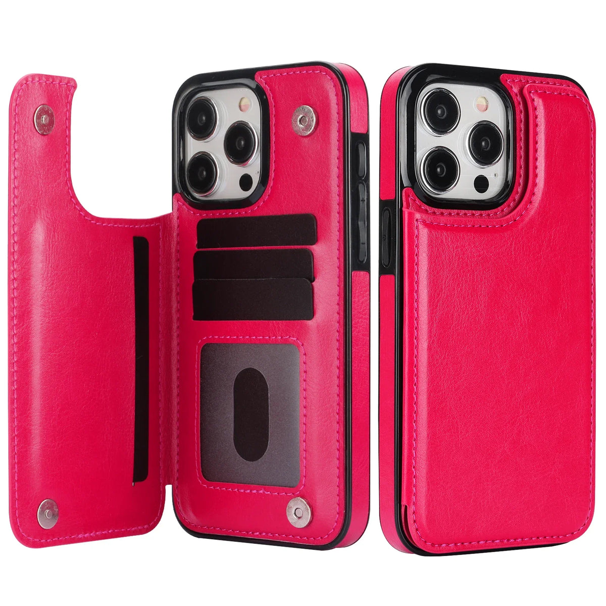 Wallet Double Button With Card Slot Stand Flip Leather Case For iPhone 16e 16 Pro Max 15 Plus 14 13 12 Mini 11 SE3 SE2 X XR 8 7