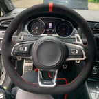 Customized Car Steering Wheel Cover Hand Sewing Braid Suede For Volkswagen Golf 7 GTI Golf R MK7 VW Polo GTI Scirocco 2015 2016 CM World