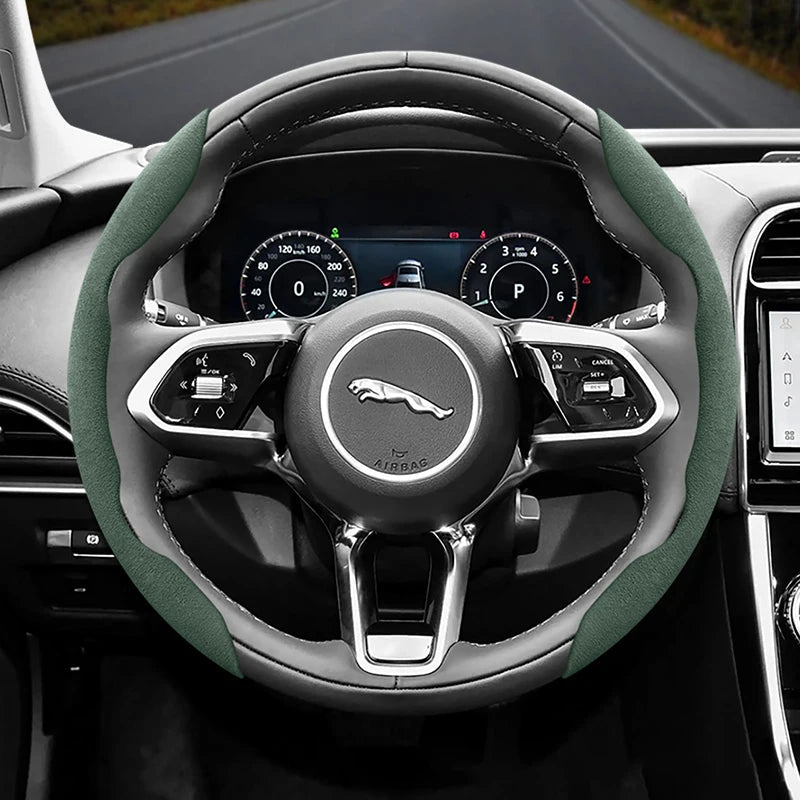 Suitable for Jaguar Anti-Slip Buckle Segmented Suede Steering Wheel Cover Suitable for Xf X250 Xe E Pace F Xj I Ev400 S Type X351 Svr Xfl Ftype Project 7 Cars Accessories CM World