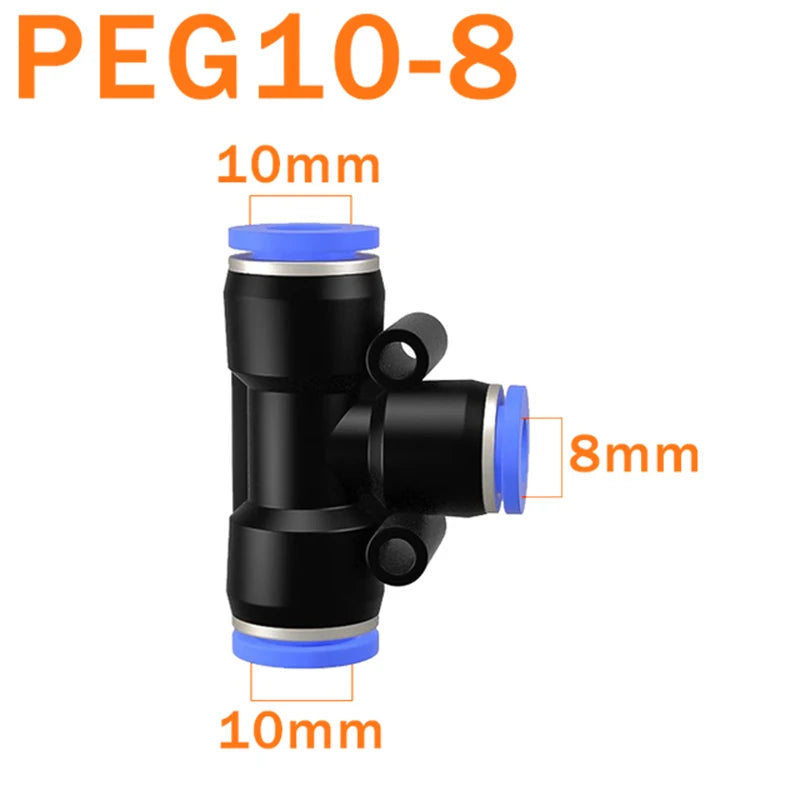 10PCS PE Air Connectors 4 6 8 10 12MM PEG Pneumatic Fitting Slip Lock Tee 3Way Plastic Pipe Water Hose Tube Quick Connector