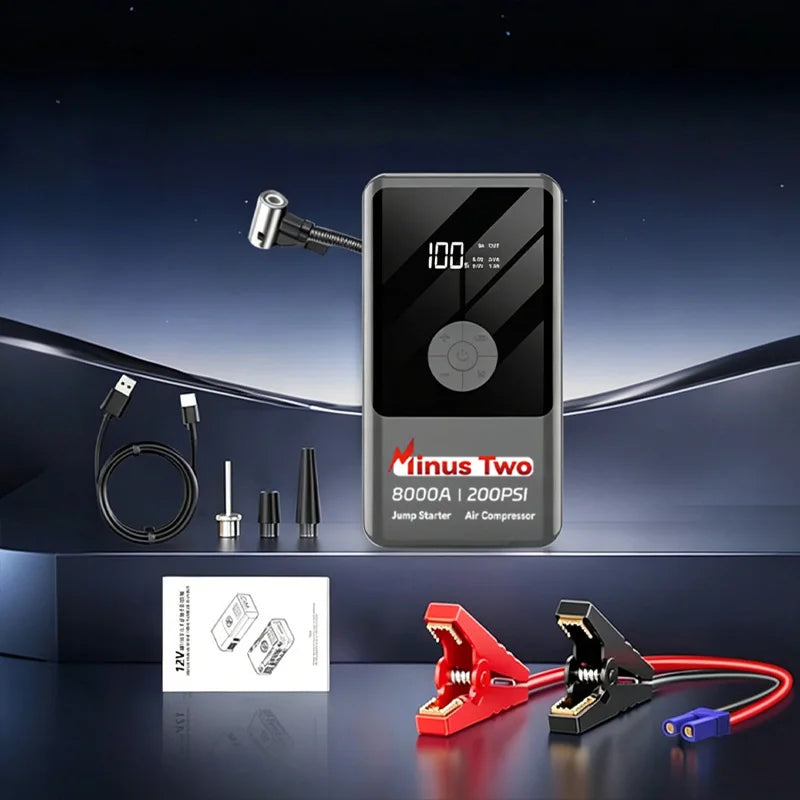 Car Jump Starter 8000A Power Bank 200PSI Pump Air Compressor Emergency Battery Booster Power Bank Start