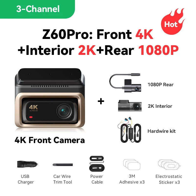 DDPAI 4K Dash Cam Z60 Pro HDR Support Front and Rear Interior Car Camera SONY STARVIS2 678 Sensor 5GHz Wi-Fi GPS ADAS 4G Car DVR Car Mobile World