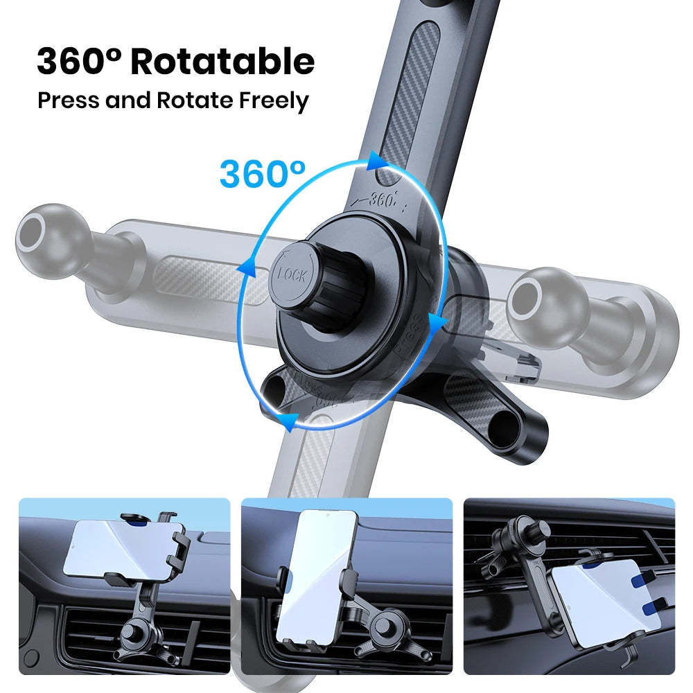 TOPK Air Vent Phone Holder for Car Extended Metal Hook Gravity Mount 360 Rotating Cell Phone Support for iPhone Samsung Xiaomi
