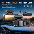 4K Dash Cam Built-in GPS WiFi Front and Rear Supercapacitor 24H Parking Monitor Dual Lens 3.2"IPS 2160P Car Driving Recorder DVR Car Mobile World