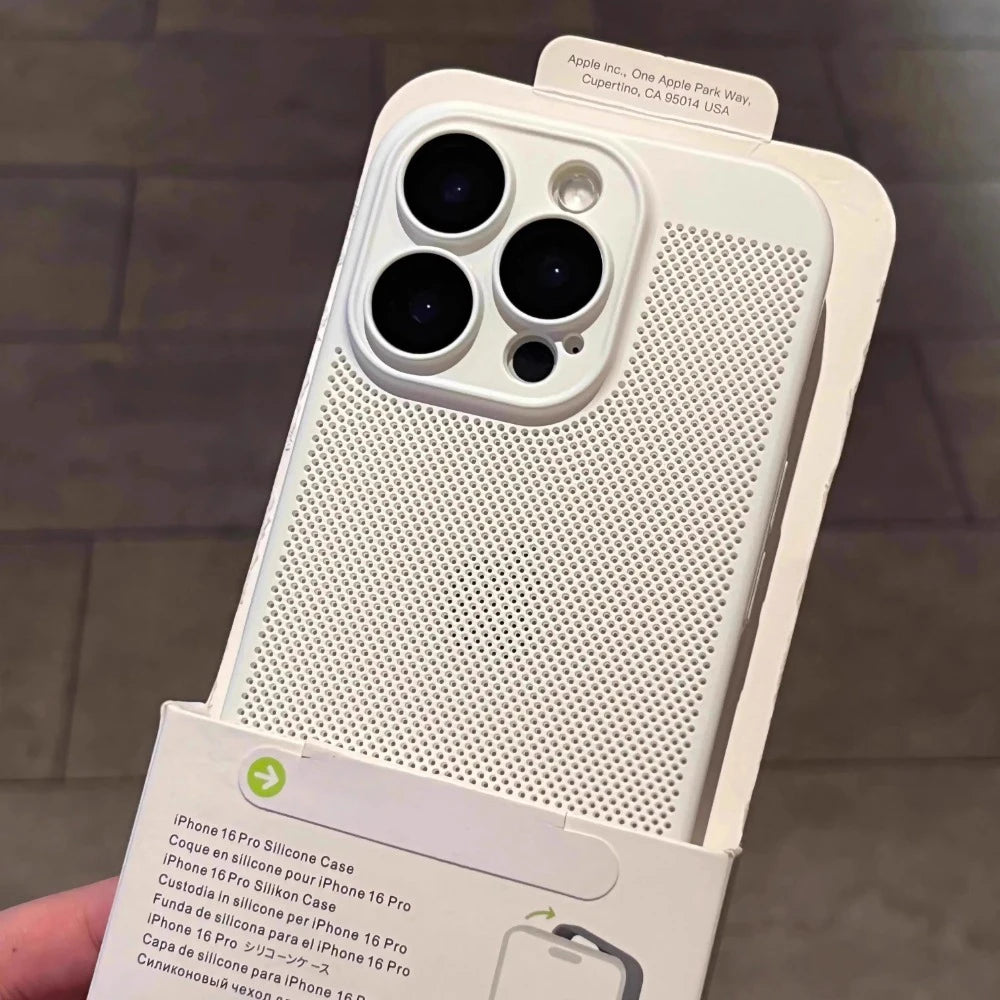 New Honeycomb Heat Dissipation Phone Case For iPhone 16 15 14 13 17 Pro Max Plus Cooling Breathable Solid Color Shockproof Cover Car Mobile World