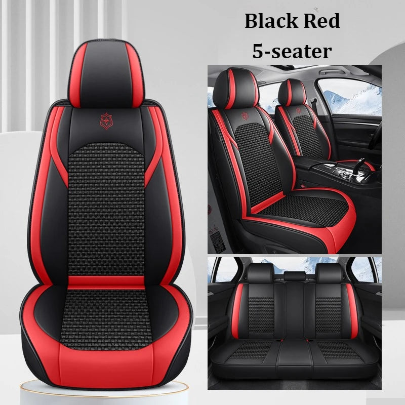 Premium 5 Seat Car Seat Covers PU Leather Ice Silk Fabric Full Coverage Split Headrest Non Slip Durable Universal Fit 95% Cars CM World
