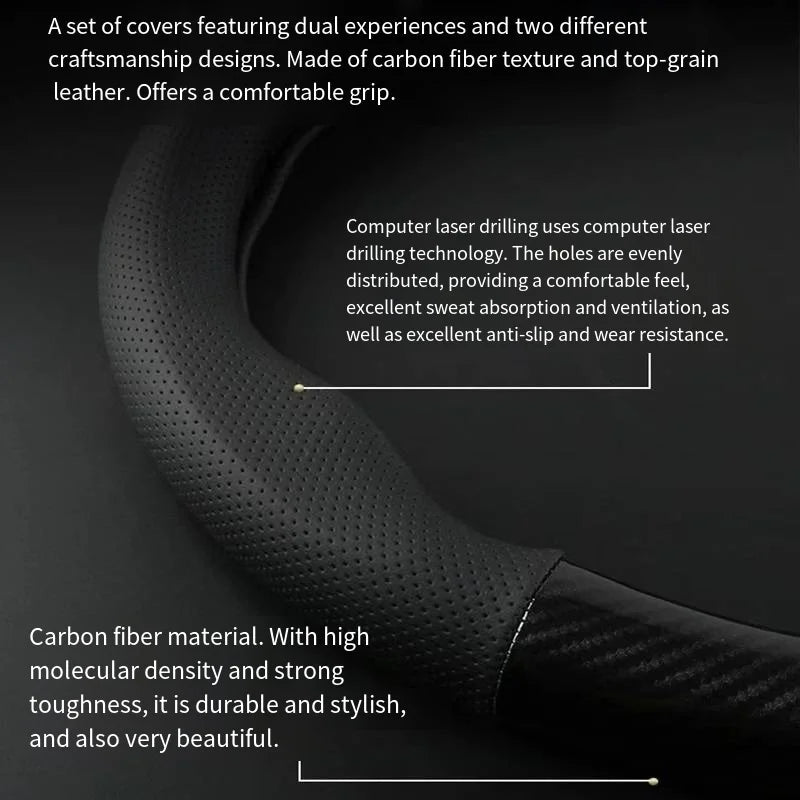 Carbon fiber car steering wheel cover, breathable and sporty, all season universal anti slip and wear-resistant handle cover CM World