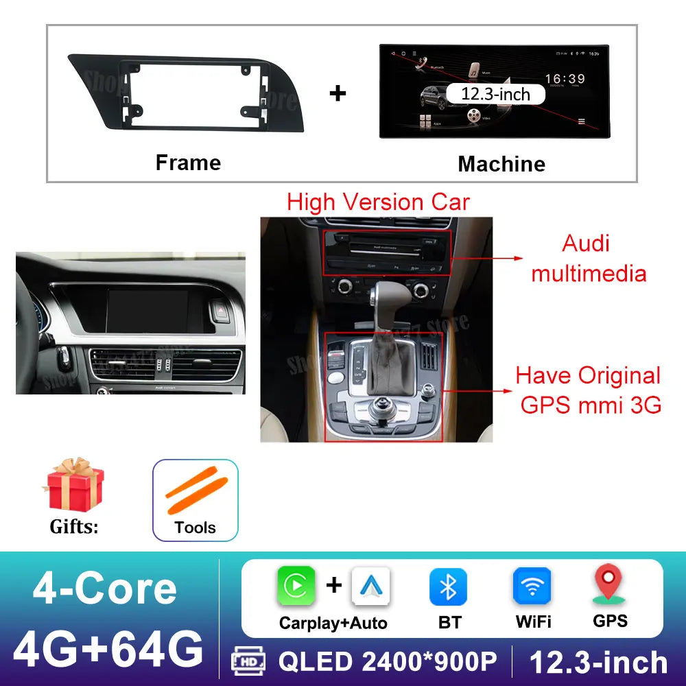 12.3 '' Ultra-thin Screen GPS Android 16 for Audi A4 B8 A5 2009 - 2016 BT Car Video Radio Multimedia Player 4G Auto Accessories CM World