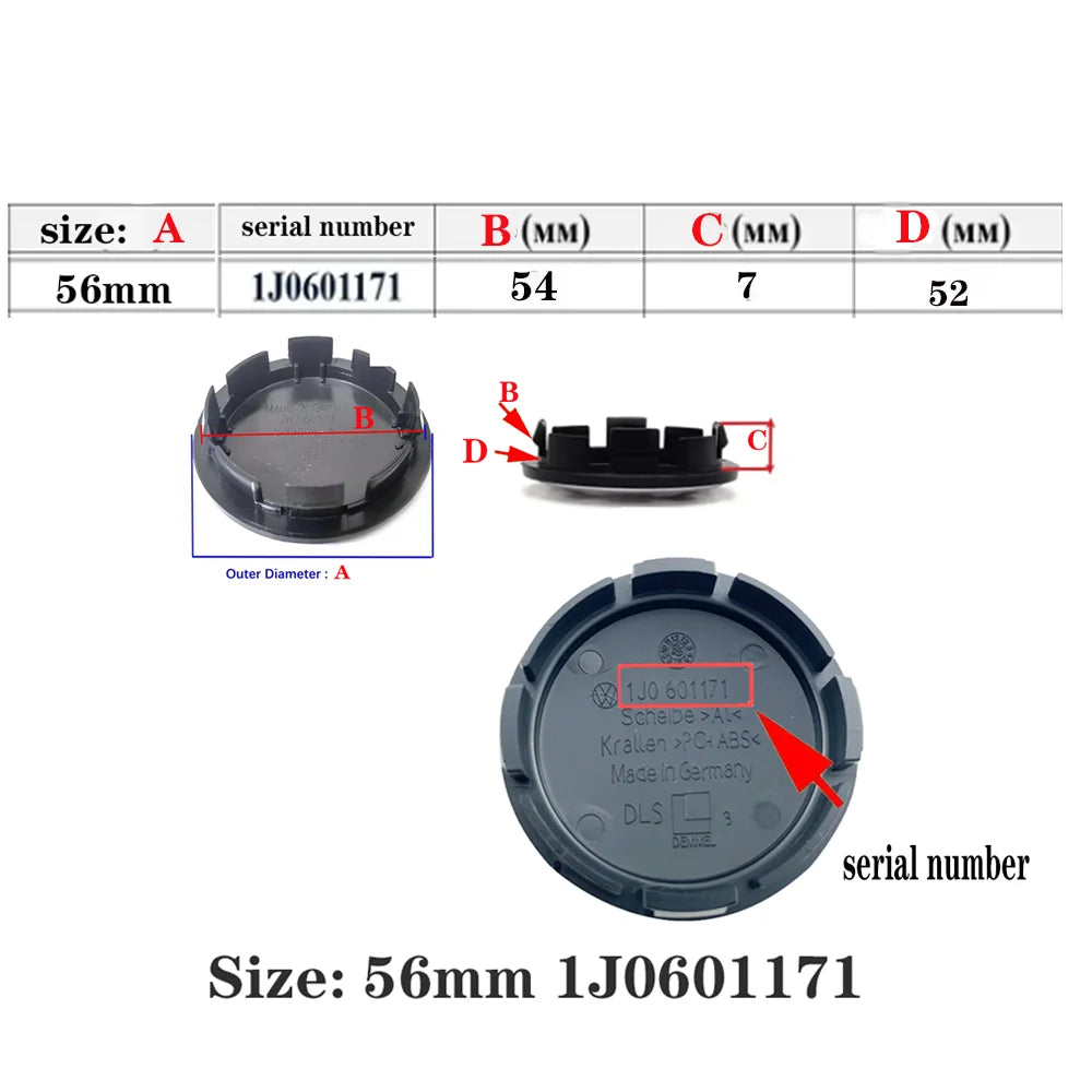 4pcs 3D black silver for 55mm 56mm 65mm 70mm 76mm Car emblem Wheel hub Center Cap Badge covers sticker Stylin3B7601171 1J0601171