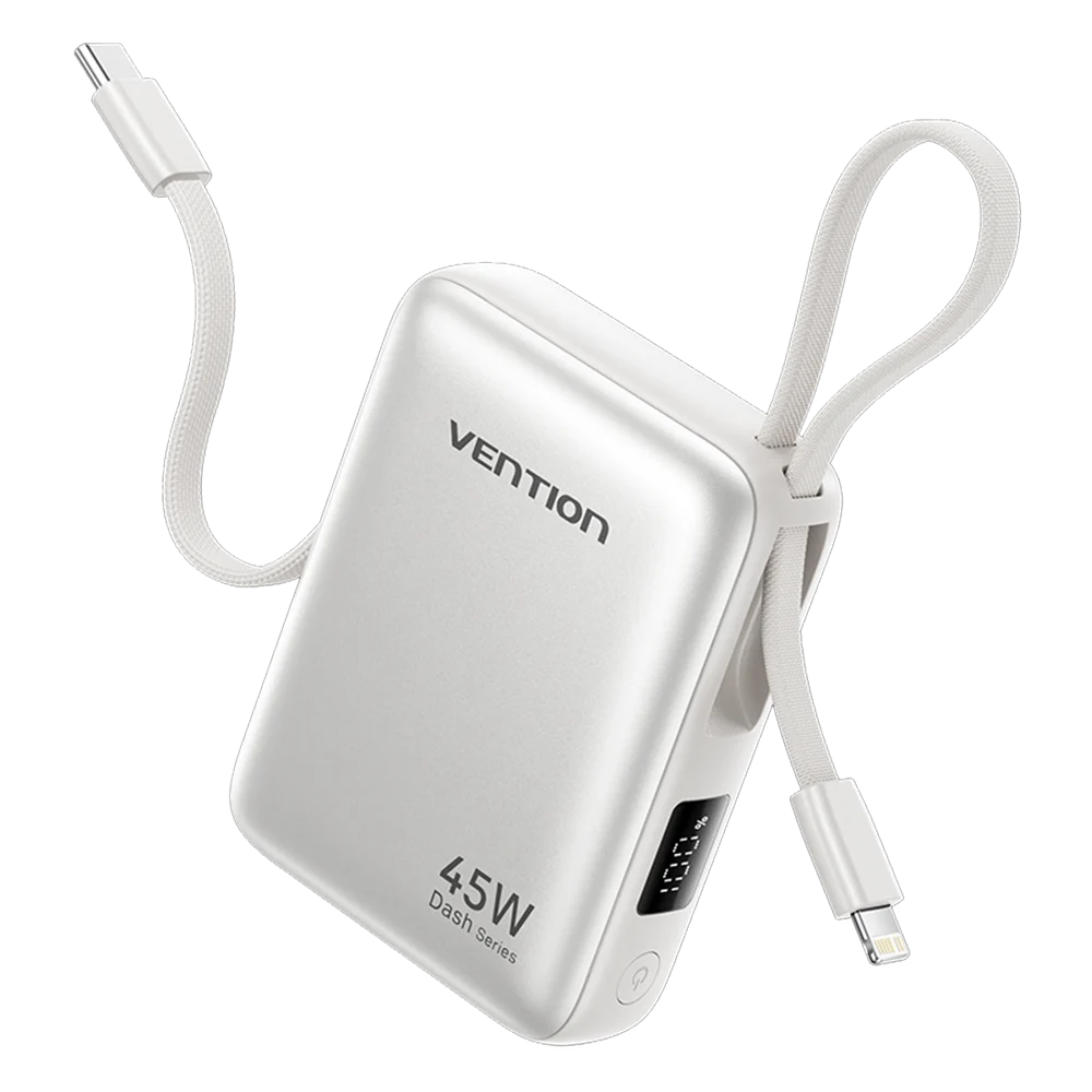 Vention 45W 10000mAh Power Bank Built-In USB-C Cable Portable Powerbank for iPhone 17 Samsung S26 Pocket-Sized Auxiliary Battery Car Mobile World