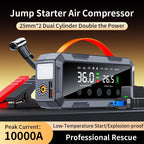 10000amp A Dual 25mm Cylinder Compressor 200psi Car 12v Battery Booster Smart Auto Tire Super Air Pump Power Bank Jump Starter