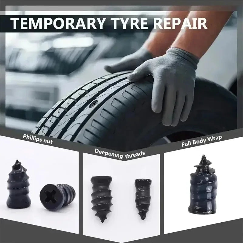 Car Tire Repair Nail Vacuum Tyre Screw Rubber Patch  Nails+ Tool Set W/Box Moto Tyre Repair Stud Patch Nail with Screwdriver. CM World