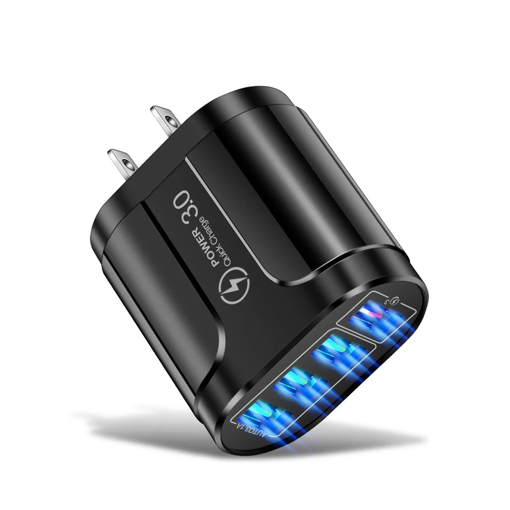 Vumpach 4 Ports USB Fast Charger Quick Charge 3.0 48W Wall Mobile Phone Fast Charging For iPhone Samsung Xiaomi  Adapter Travel Car Mobile World