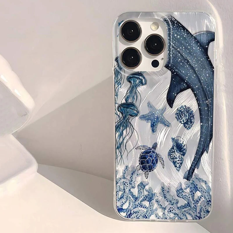 Ocean Shark Whale Design Phone Case For iPhone 17 16 11 13 14 15 12 Pro Max 7 8 14 15 Plus X XS SE 16E Shockproof Bumper Cover﻿ Car Mobile World