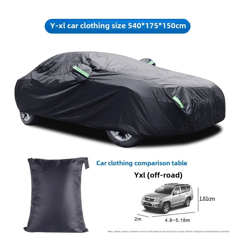 Black Silver Coated Car Cover Rainproof Sunscreen Reflective Strip Outdoor Dustproof Protection for Hatchback Sedan SUV