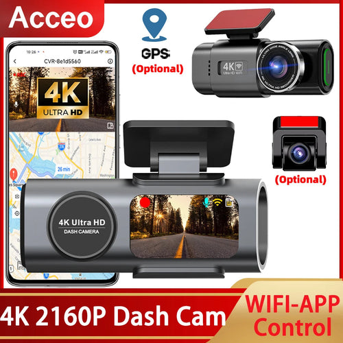 4K Dash Cam Built-in WiFi APP Control HD Night Vision Car Video Recorder Loop Recording G-sensor Car DVR Optional Rear Camera Car Mobile World