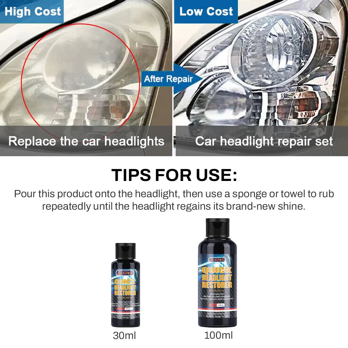 Headlight Restoration Polishing Headlamp Scratch Remover Repair Cleaning Paste Remove Oxidation Headlight Polish Liquid LHB-16 CM World
