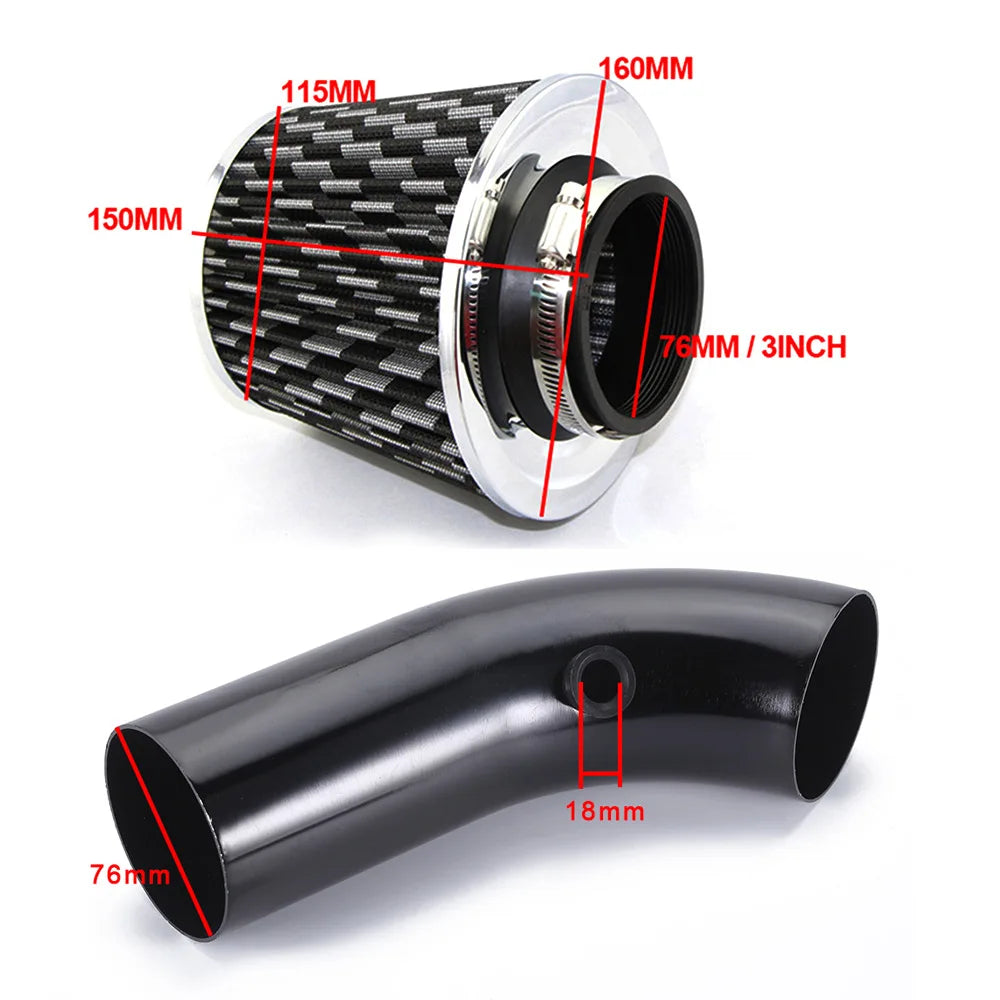 76mm Car Refitted Winter Mushroom Head Air Filter Intake Pipe Filter High Flow High Cold Air Filter Aluminum Pipe Kit CM World